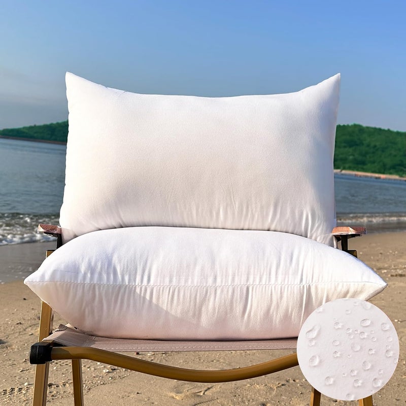 QSWRD 12 x 20 Outdoor Pillow Insert Small Throw Pillow Inserts Pack of 2 Water Resistant Patio Furniture Pillows Decorative Porch Couch Pillows Premium Rectangle Lumbar Sofa Pillow, White - Image 1
